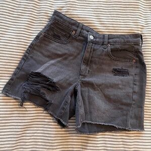 American Eagle Distressed Highest Rise Baggy Short Black Jean Shorts 5" Inseam